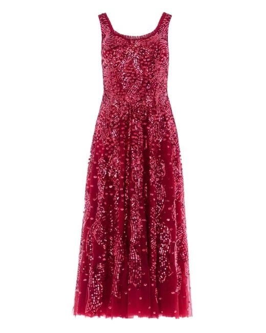 Needle & Thread Red Sequin-Embellishment Midi Dress