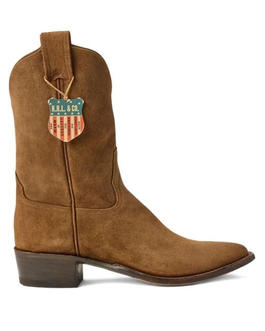 RRL Brown Suede Western Ankle Boots for men