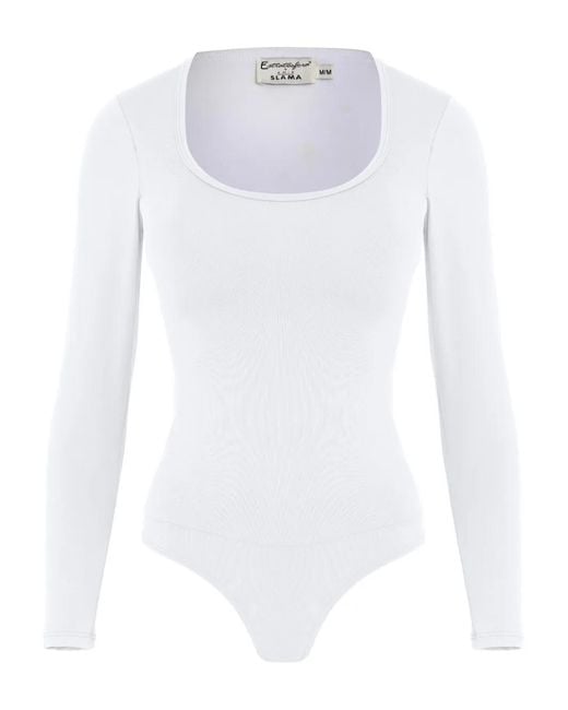 Amir Slama White Scoop-Neck Long-Sleeve Bodysuit