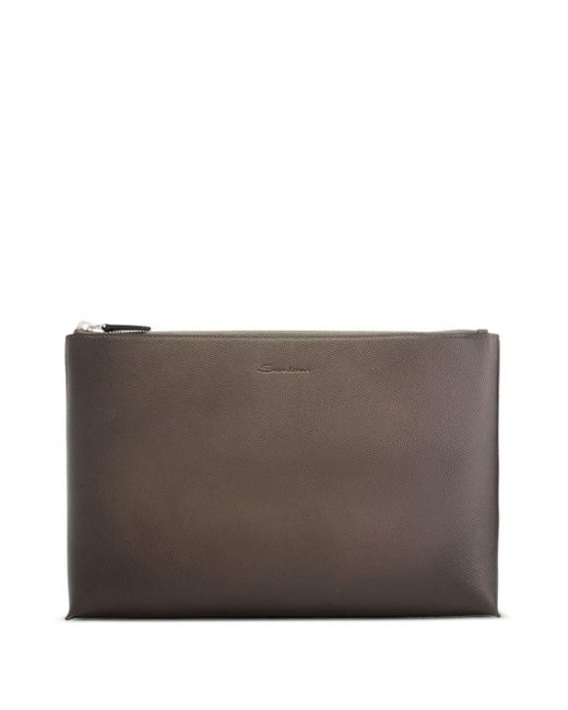 Santoni Brown Debossed-logo Leather Laptop Bag for men