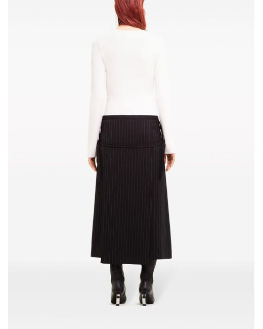 Courreges Black Pinstriped Virgin Wool Midi Skirt
