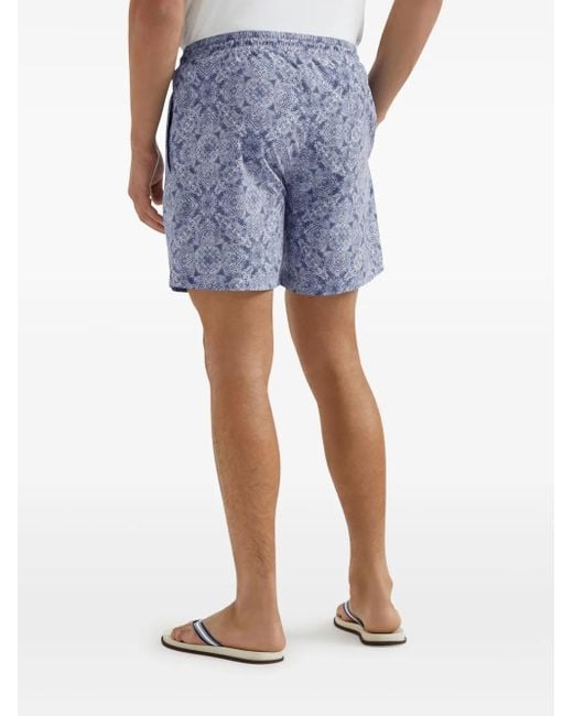 Brunello Cucinelli Blue Patterned Swim Shorts for men