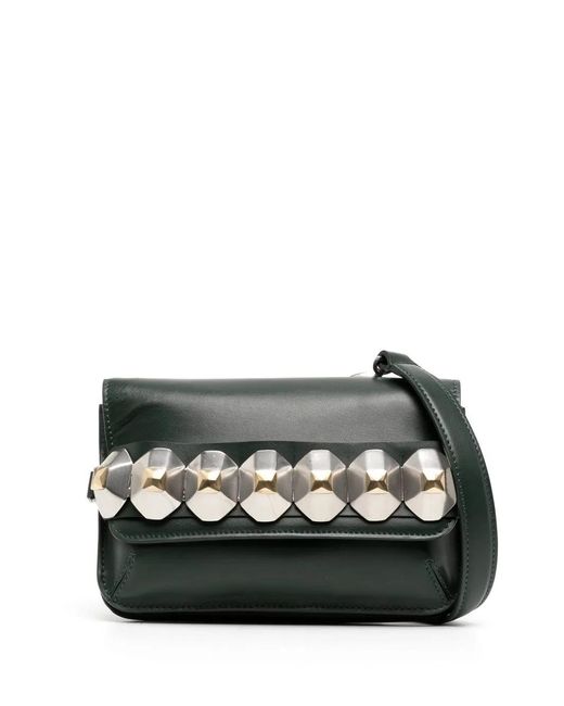 Ports 1961 Gray Geometric-Detail Leather Shoulder Bag
