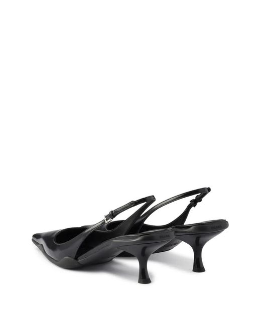 Prada Black Brushed Leather Slingback Pumps