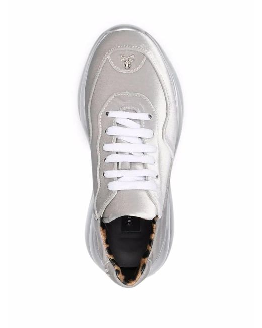 Philipp Plein White Velvet Runner Metallic-Effect Sneakers