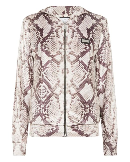 Philipp Plein Hoodie Met Pythonprint in het Natural