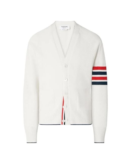 Thom Browne White 4-Bar Relaxed-Fit Cardigan for men