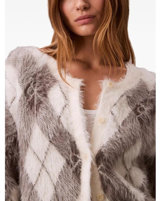 Calvin Klein White Argyle-Pattern Buttoned Cardigan