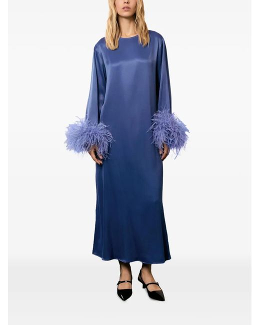 Sleeper Women's Blue Suzi Detachable-Feathers Maxi Dress - benaras.co