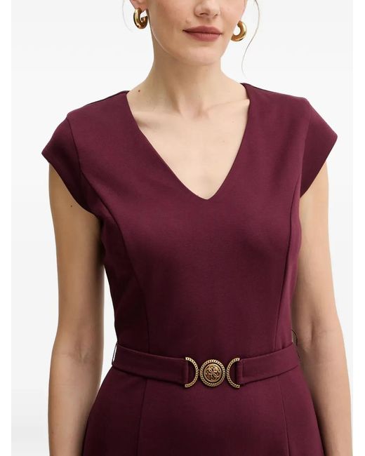 Guess Purple V-Neck Belted Mini Dress