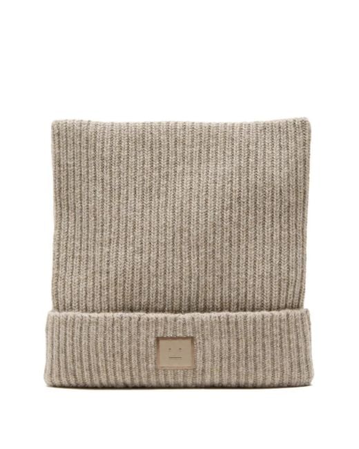 Acne Geribbelde Muts Met Patch in het Natural