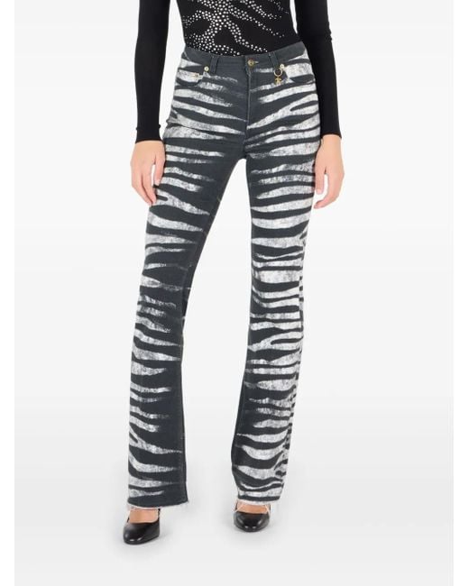 Roberto Cavalli Black Zebra-Print Flared Jeans