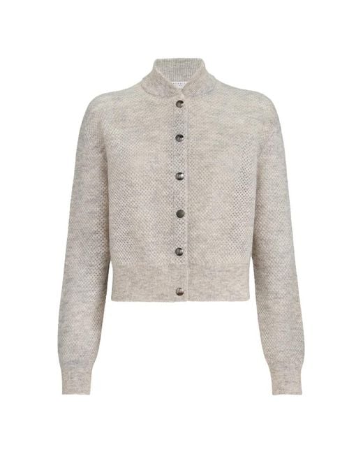 Brunello Cucinelli White Sparkling Mohair Double-Knit Net Cardigan