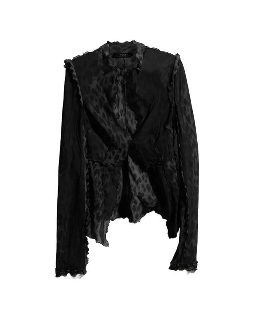Gucci Black Leopard-Print Ruffled Blouse