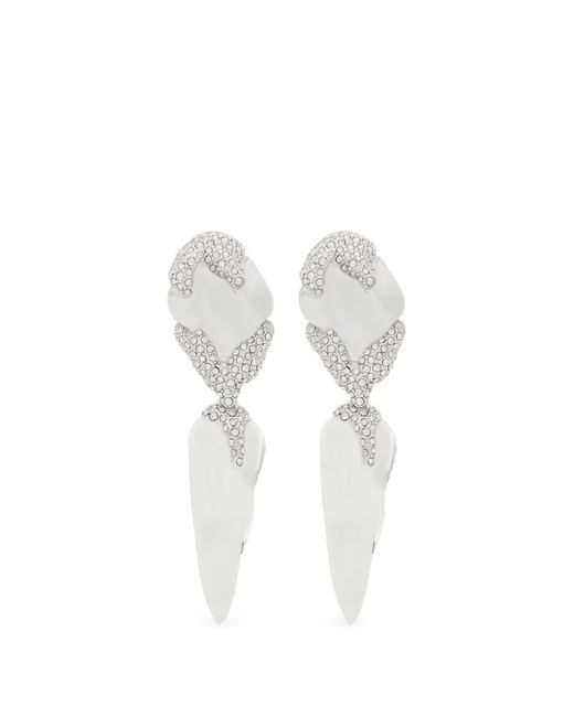 Alexis White Lucite Crystal-Embellished Sculptural Earrings
