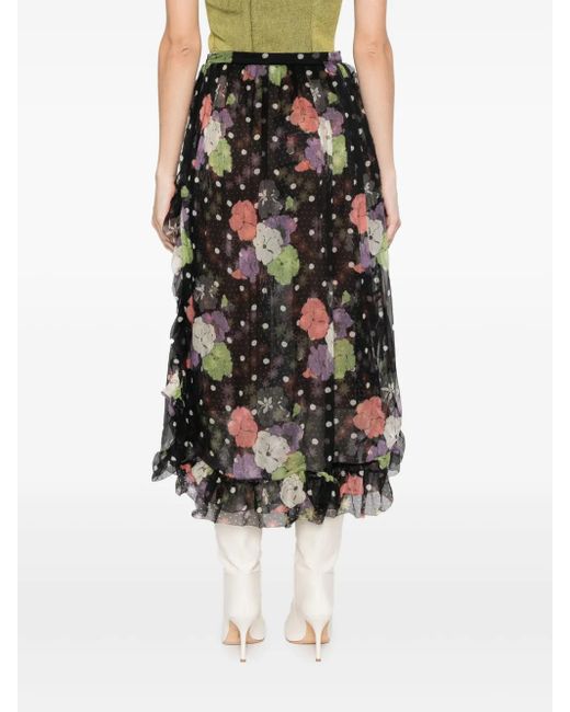 Falda Midi Con Estampado Floral Etro de color Black