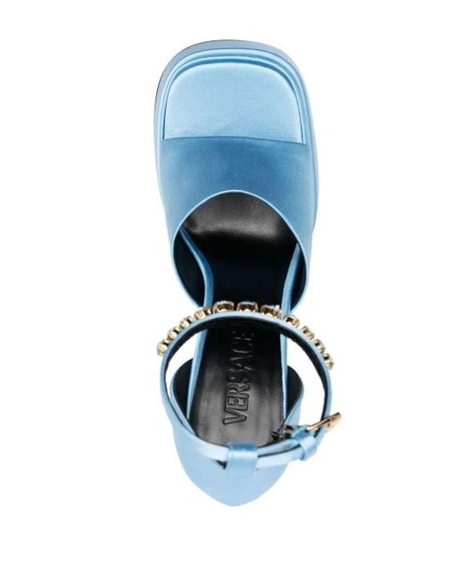 Versace Blue Medusa Aevitas Embellished Satin Platform Pumps
