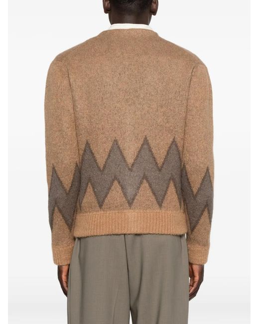 Second/Layer Brown Chevy Geometric-Pattern Cardigan for men