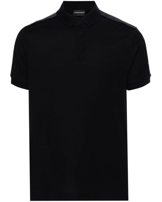 Polo en coton à bande logo Emporio Armani pour homme en coloris Black