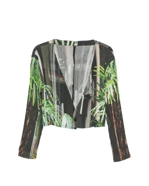 Issey Miyake Green Plissé-Effect Palm-Print Jacket