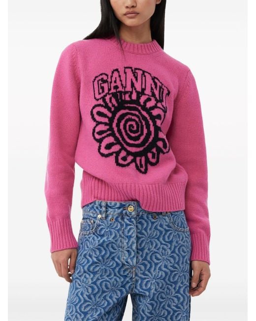 Maglione girocollo a fiori di Ganni in Pink