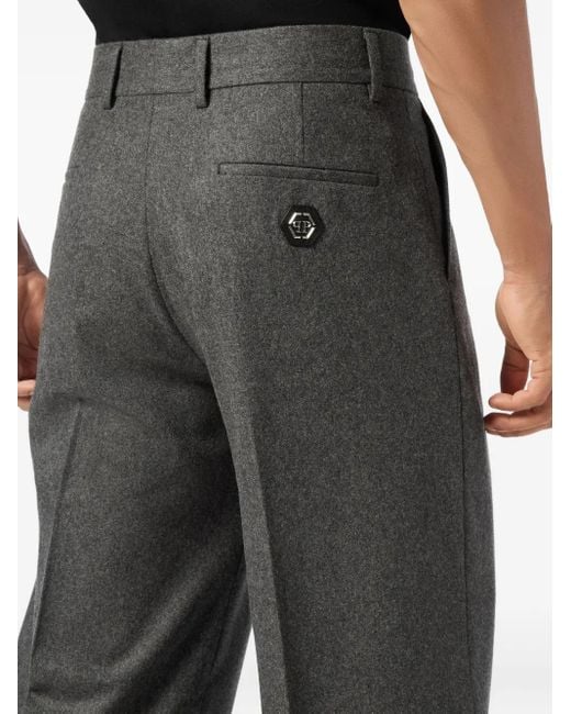 Philipp Plein Gray Hexagon-Logo Trousers for men