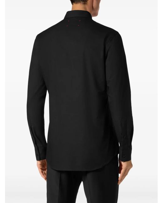 Philipp Plein Black Studded Poplin Long-Sleeve Shirt for men