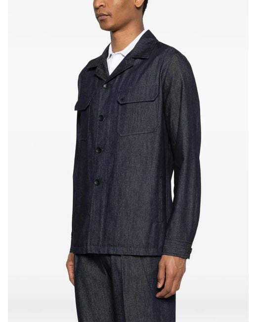 Tagliatore Blue Button Flap Shirt Jacket for men
