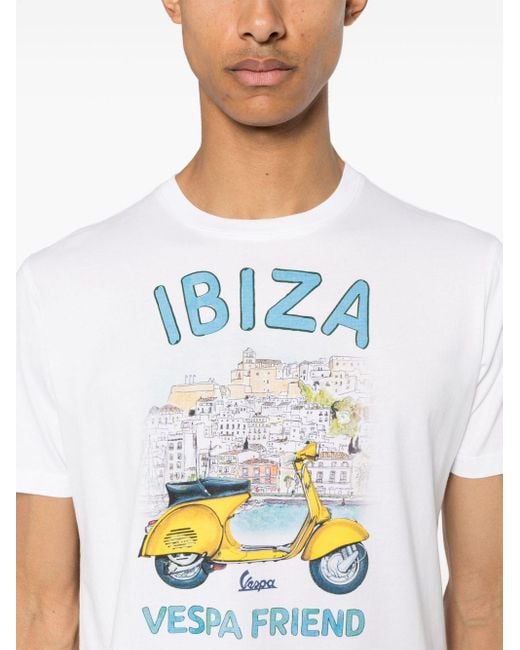 Mc2 Saint Barth White Ibiza Vespa Cotton T-shirt for men