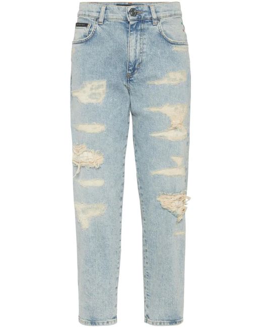Philipp Plein Blue Ripped Cropped Jeans