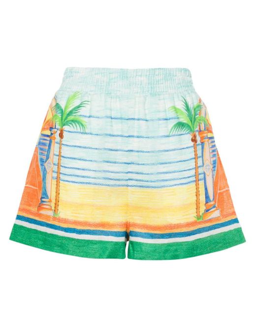 Casablancabrand Green Day Of Victory Linen Shorts