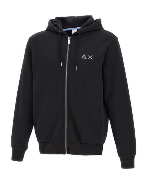 Sun 68 Blue Zip-Up Embroidery-Logo Hoodie for men