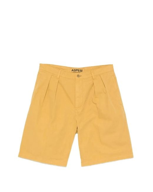 Aspesi Yellow Pleated-Detail Shorts for men