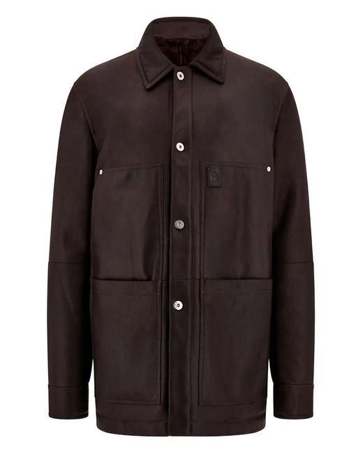 Ferragamo Black Patch Pocket Leather Jacket for men