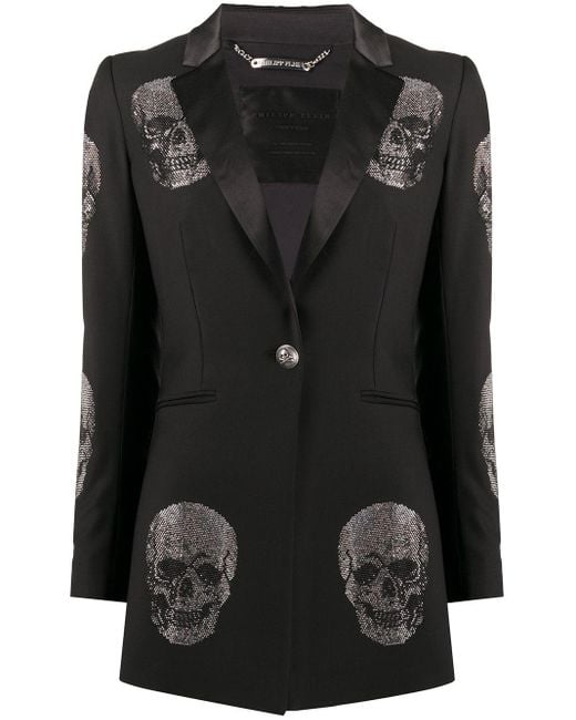 Philipp Plein Black Rhinestone-embellished Skull Blazer