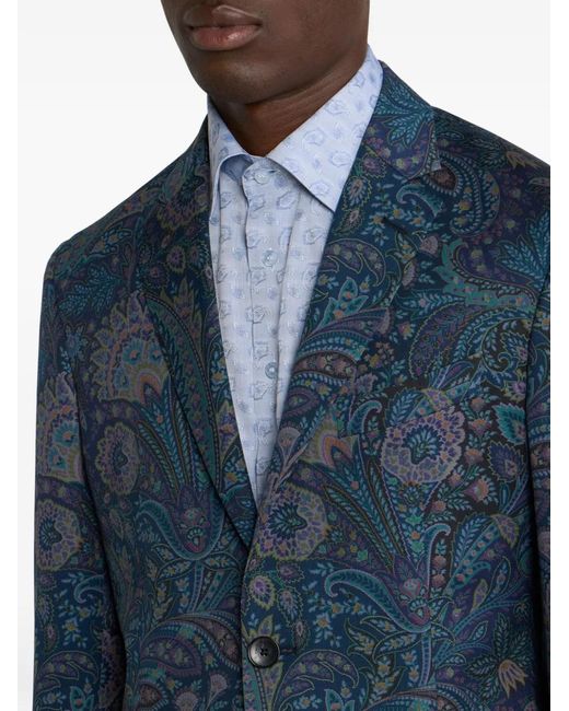 Etro Blue Veste En Laine À Fleurs for men