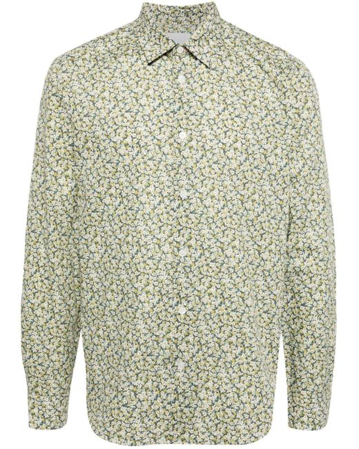 Paul Smith Green Floral-print Organic Cotton Shirt for men