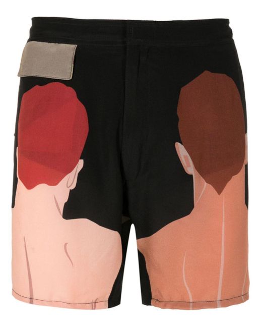 Amir Slama Black Graphic-print Silk Shorts for men