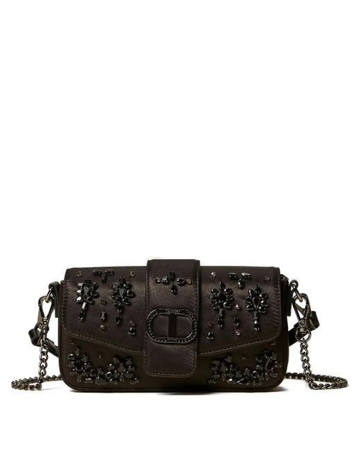 Twinset Black Amie Embellished Flap Satchel