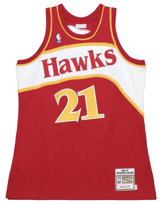 メンズ Mitchell & Ness "nba Atlanta Hawks 1987 Dominique Wilkins" Authentic トップ Red