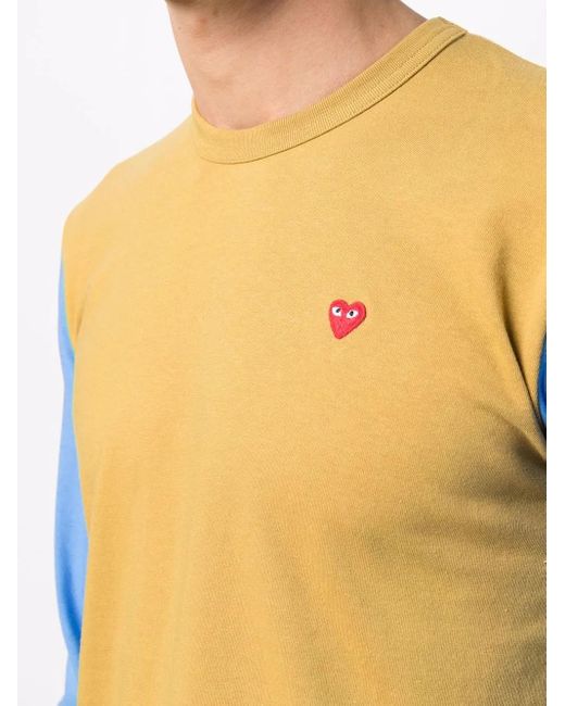 COMME DES GARÇONS PLAY Yellow Logo-Embroidered Colour-Block T-Shirt for men