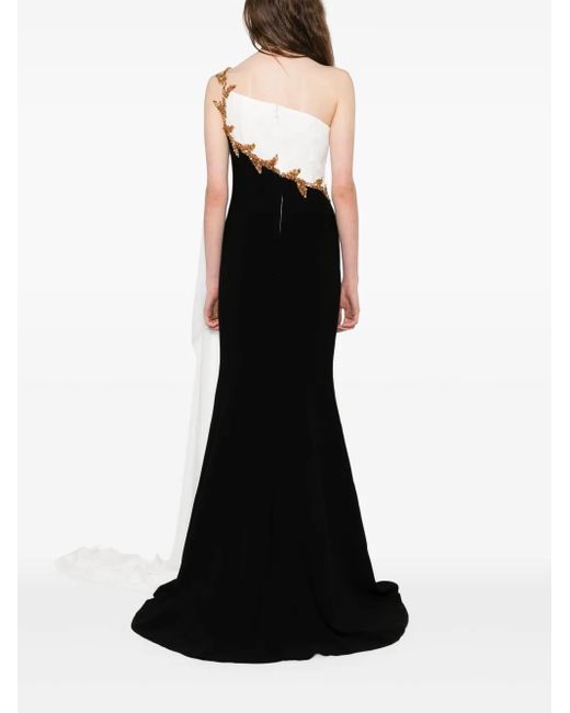 Jean Louis Sabaji Black Embellished One-Shoulder Dress
