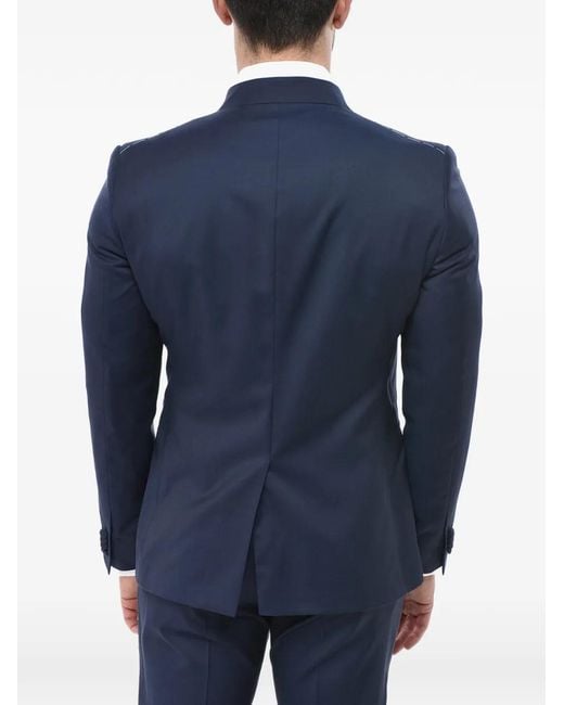 Corneliani Blue Single-Breasted Mandarin-Collar Suit for men