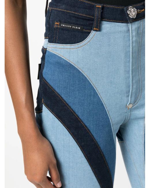 Philipp Plein Blue Patchwork-Design High-Waist Skinny Jeans