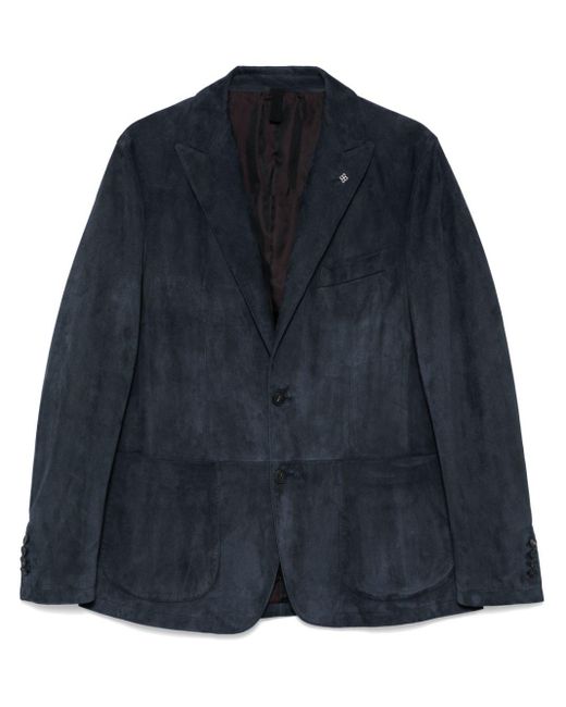 Tagliatore Blue Suede Blazer for men