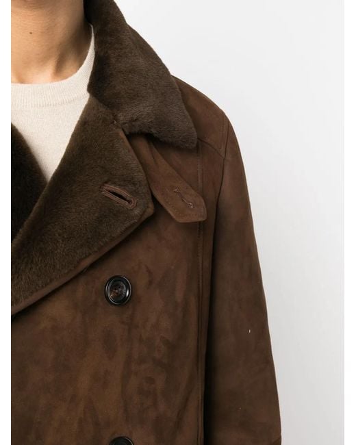 Brunello Cucinelli Brown Double-Breasted Lambskin Coat for men