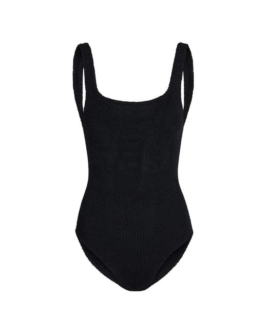 Hunza G Black Crinkle-Effect Square-Neck Swimsuit