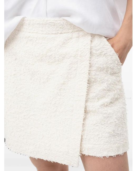 Boss White Bouclé Wrap-Front Shorts