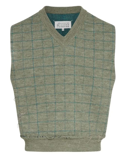 Maison Margiela Green Checked V-Neck Vest for men