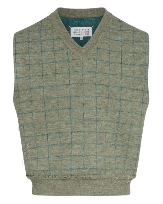 Maison Margiela Green Checked V-Neck Vest for men